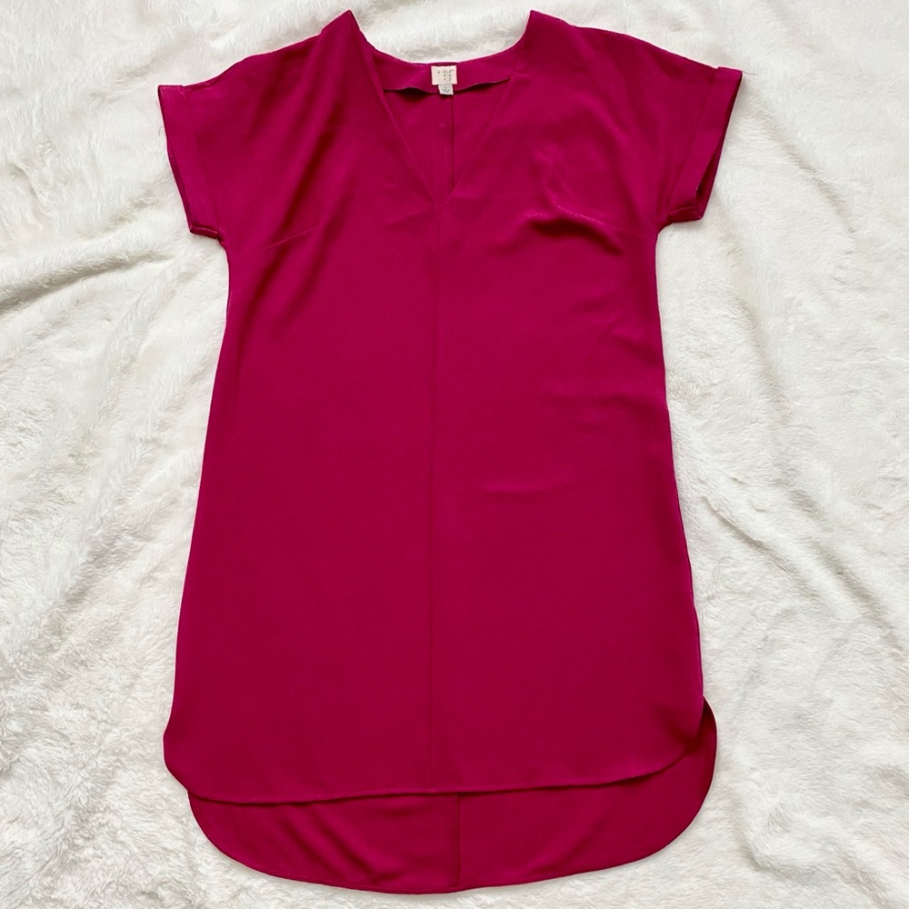 A New Day Magenta Pink Shift Dress Button Back L
